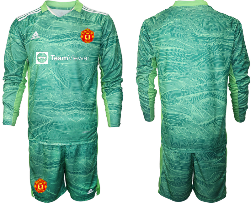 Men 2021-2022 Club Manchester United green goalkeeper Long Sleeve blank Soccer Jersey